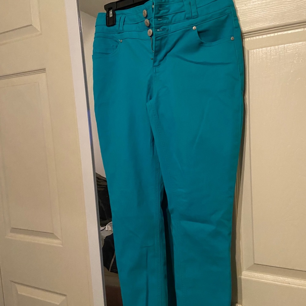 Teal skinny jeans